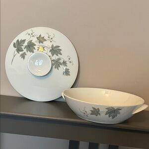 Noritake Gray and White Leaf Serveware